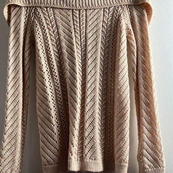 XS antique blush open cable knit sweater with front bow - Picture 7 of 10